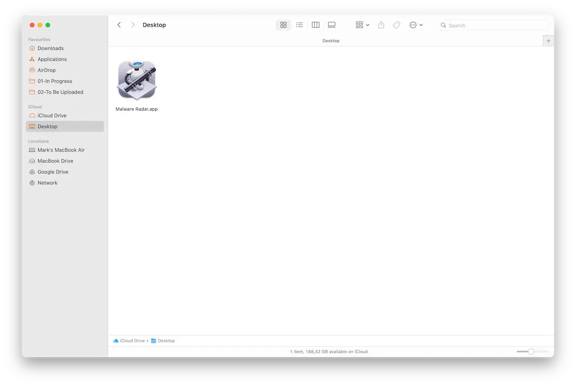 A screenshot of the Malware Radar app in Automator for Mac