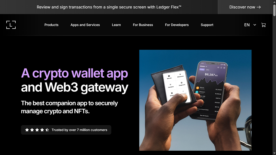 A screenshot of the Ledger Live official website.