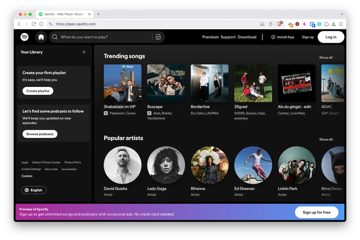 A screenshot of the Spotify web player.