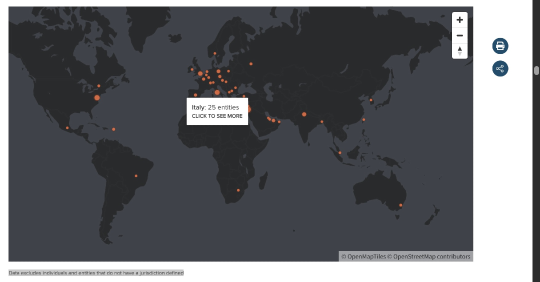 A screenshot of a global map of the surveillance industry.