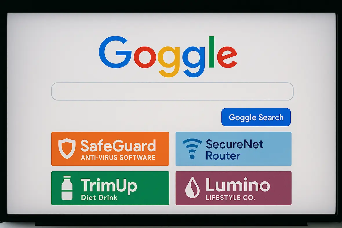 A screenshot showing an example of a fake Google page.