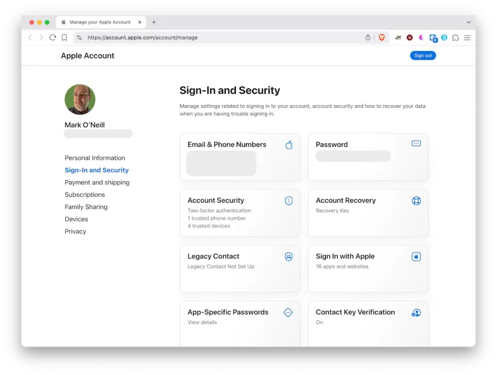 iCloud account in Safari