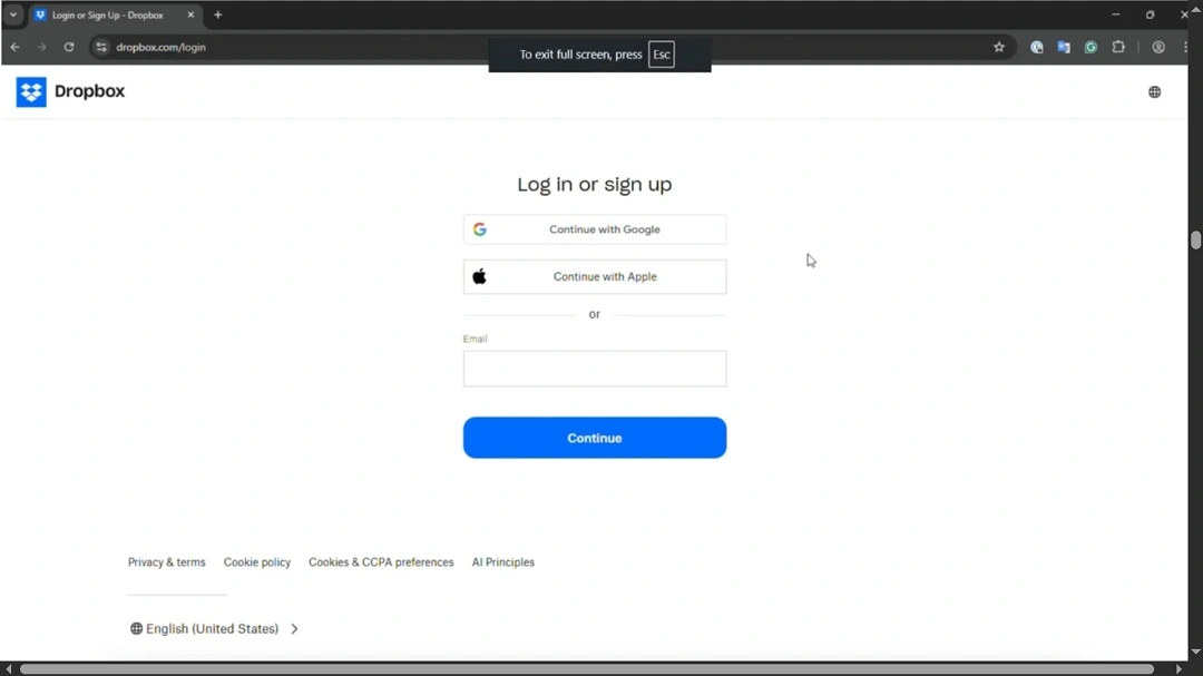 A screenshot of Google Chrome warning users that they are in full screen mode.