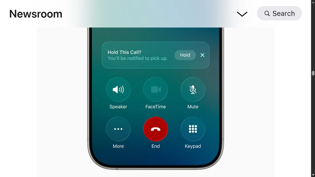 An image from Apple's official press release showing "Hold this Call" in action."