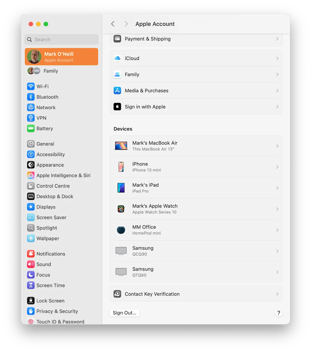 macOS Apple account connected devices screenshot