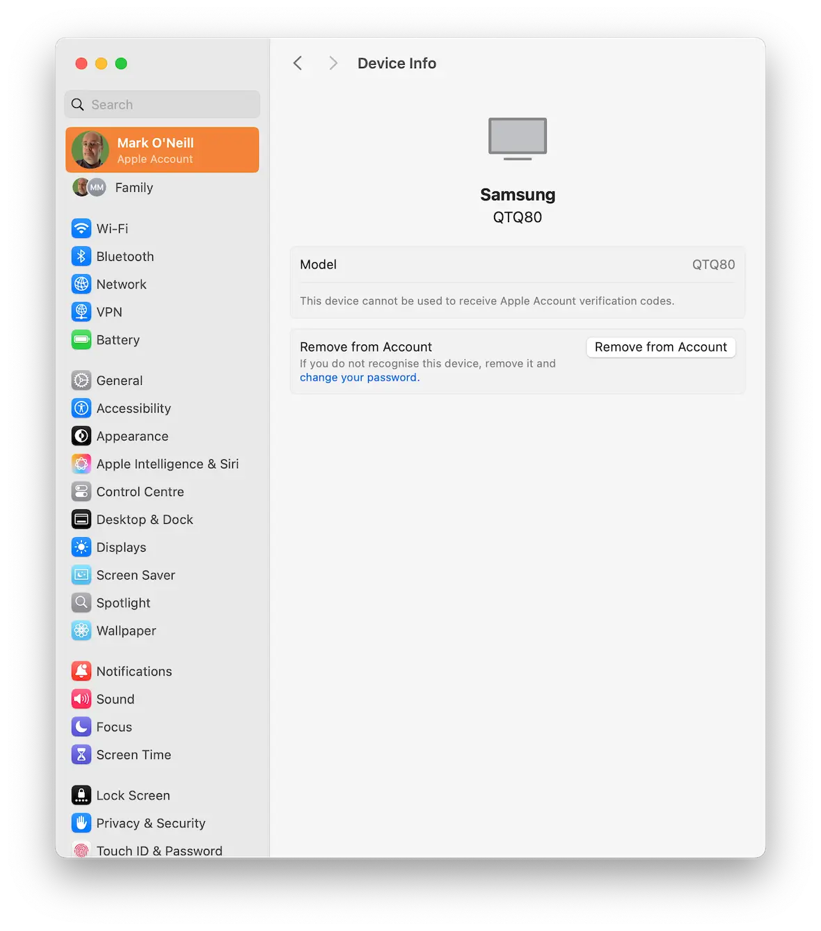 macOS Apple account remove connected device screenshot