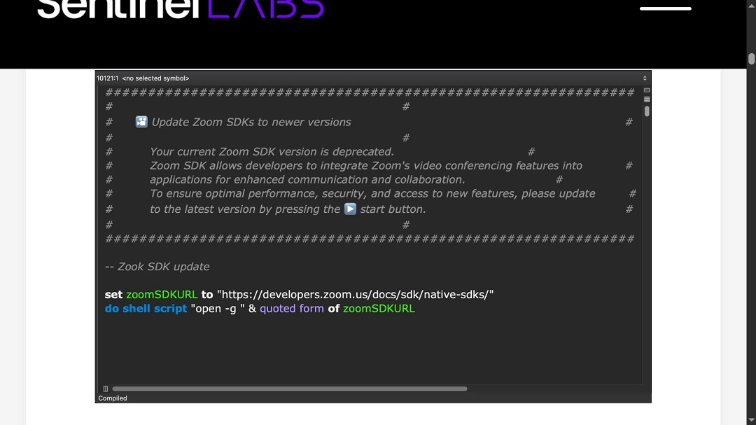 A screenshot of the fake Zoom update used by North Korean hackers, as shared by Sentinel One.