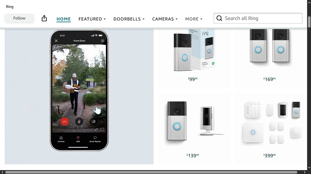 A screenshot of a list of Ring smart home devices.