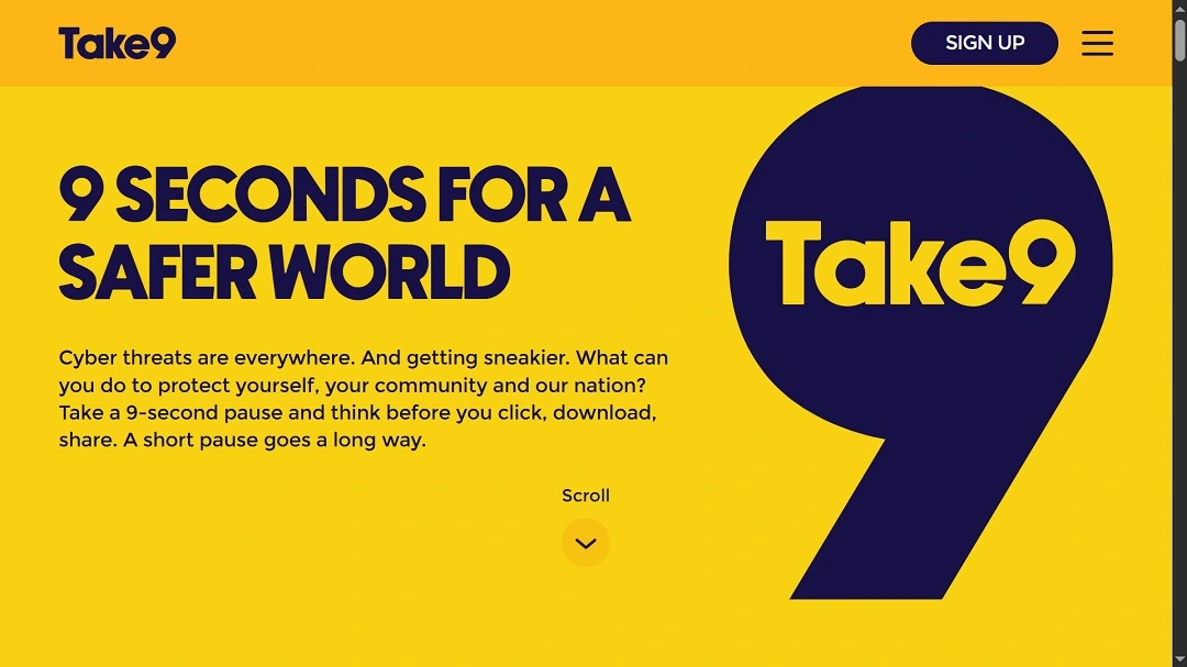 Screenshot of Take9, the organization asking users to take 9 seconds before taking a digital action they might regret.