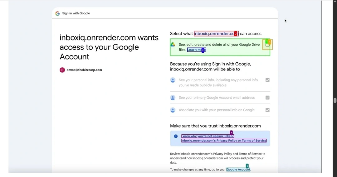 A screenshot of the AI Browser agent giving away permissions and account access during from the SquareX investigation.