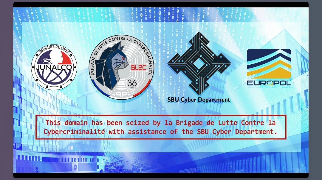 A screenshot of a website notification that reads, "This domain has been seized by la Brigade de Lutte Contre la Cybercriminalité."