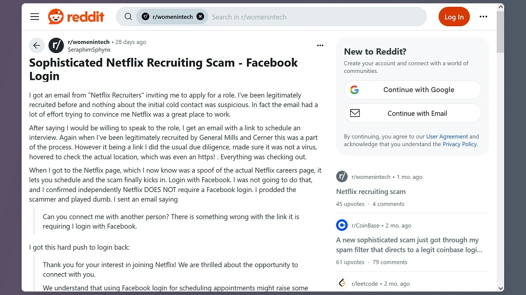 A screenshot of a post from another Reddit user reporting about the same scam.