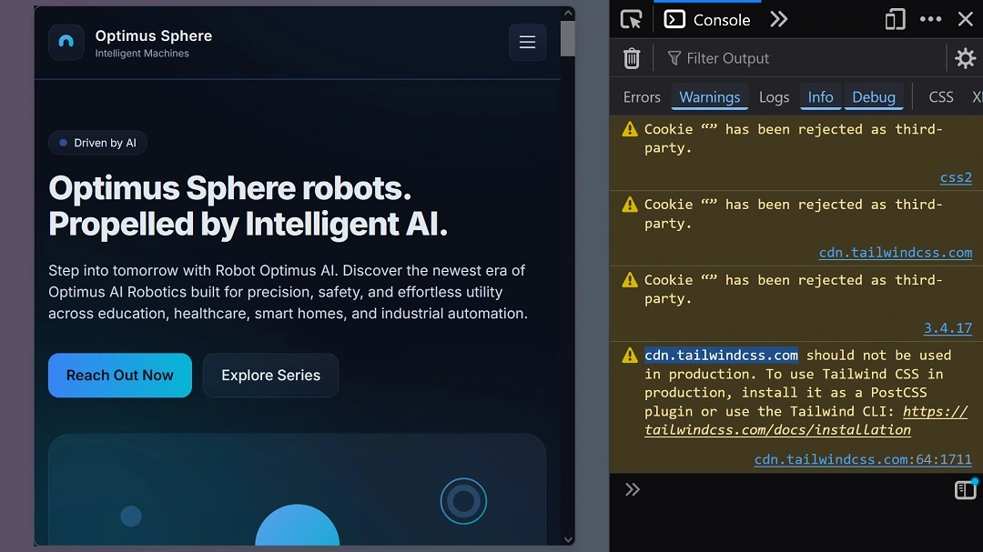 A screenshot showing that the sites Dr. Ullritch found and the one we found with errors in Tailwinds CSS CDN edge network.