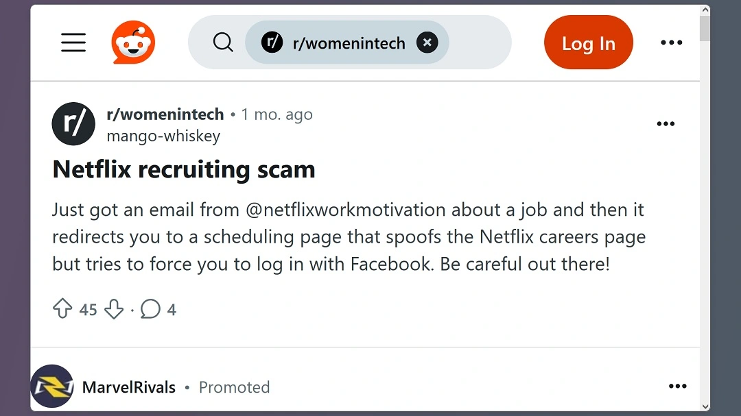 A screenshot of a Reddit user sharing his experience.