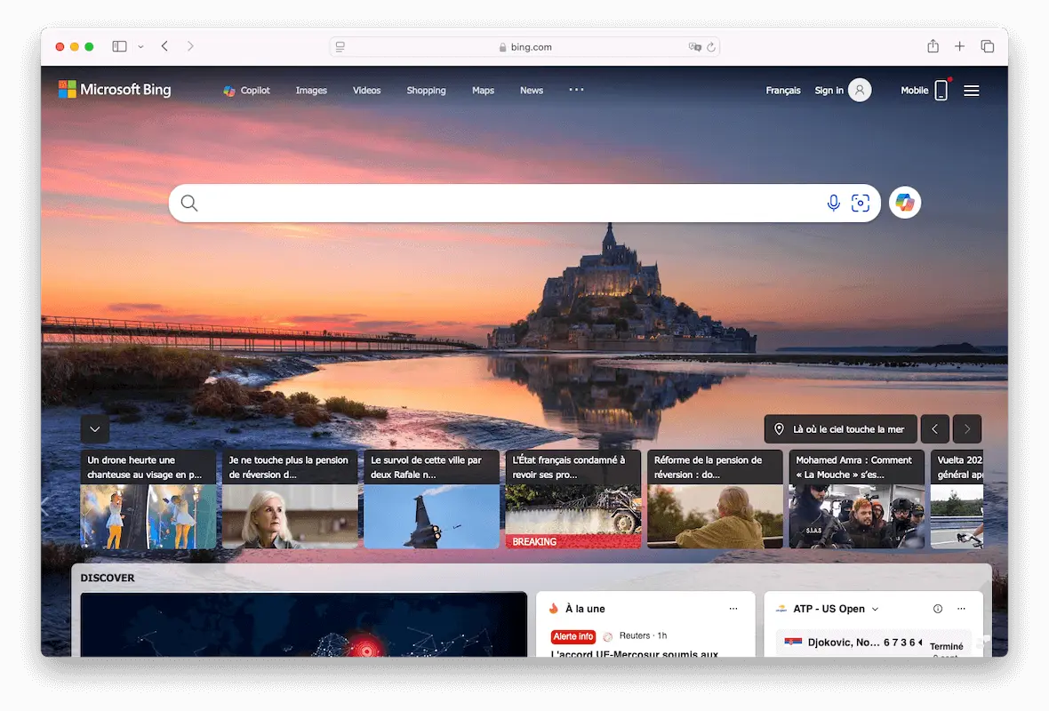 Screenshot of the Microsoft Bing search engine.