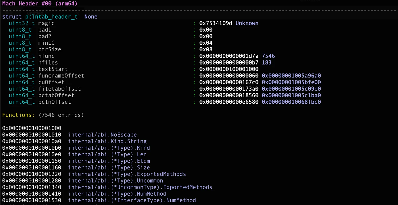 A screenshot of the Go Mach-O binary payload in MacSync.