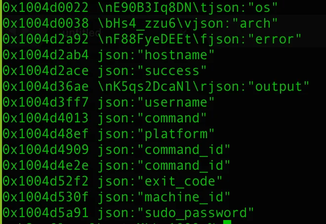 A screenshot showing the keys used in the MacSync C2 protocol.