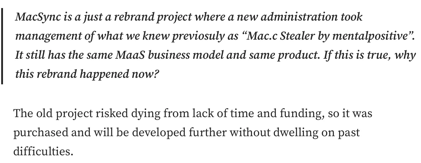 Screenshot of an interview with use Interview with @g0njxa explaining the rebrand of mac.c into MacSync.