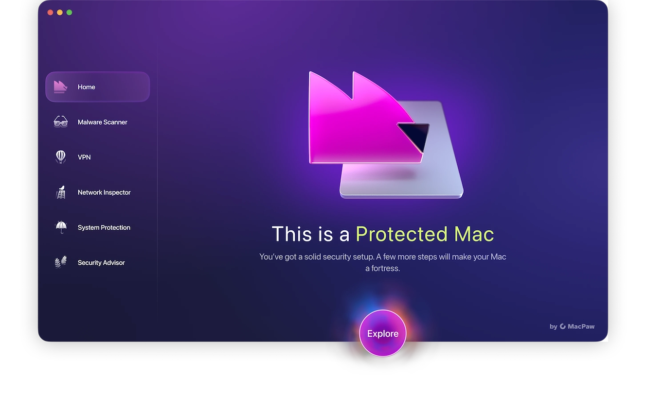 Screenshot of Moonlock, a Mac security app: The Home screen.