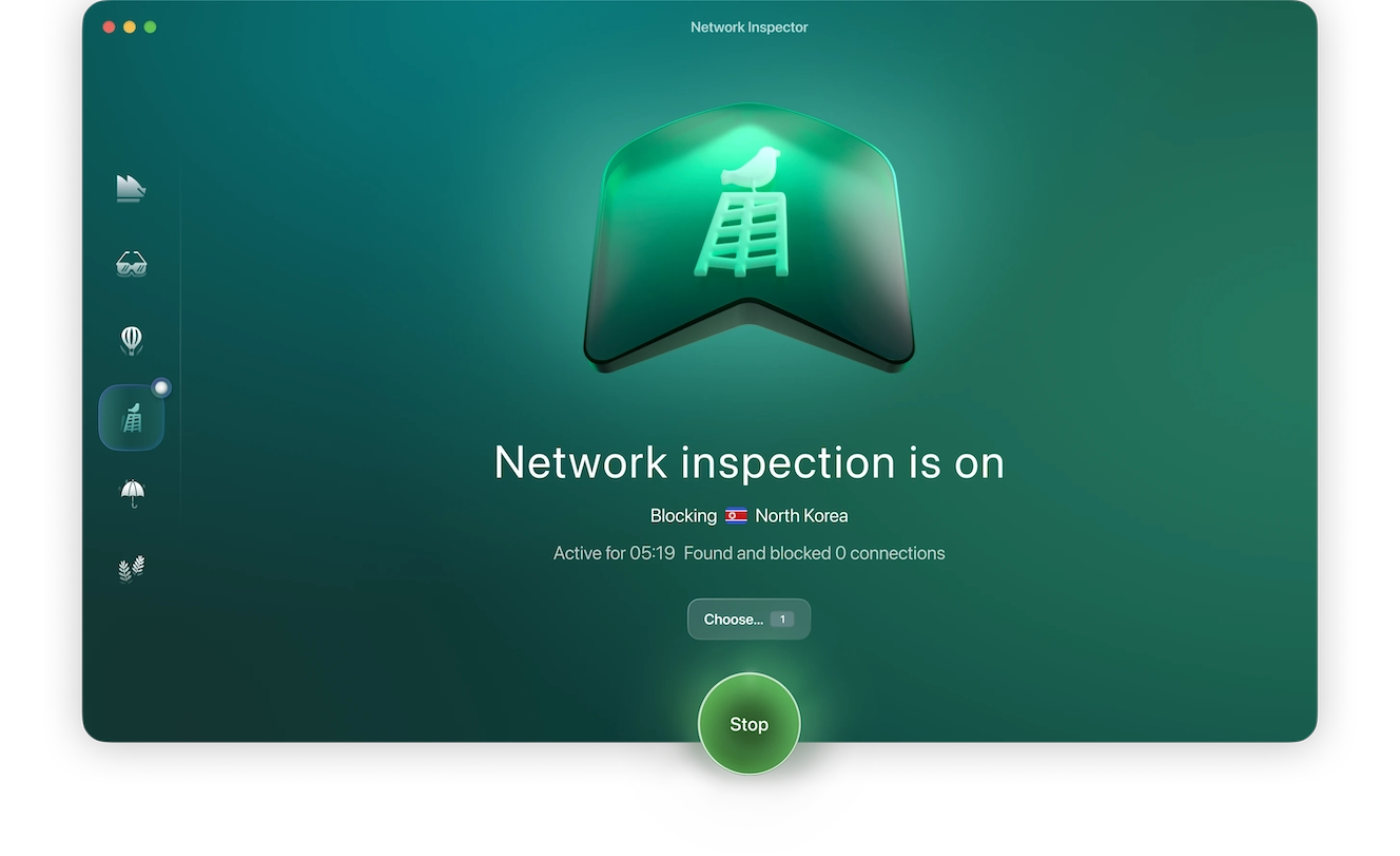 Screenshot of Moonlock, a Mac security app: The Network Inspector screen