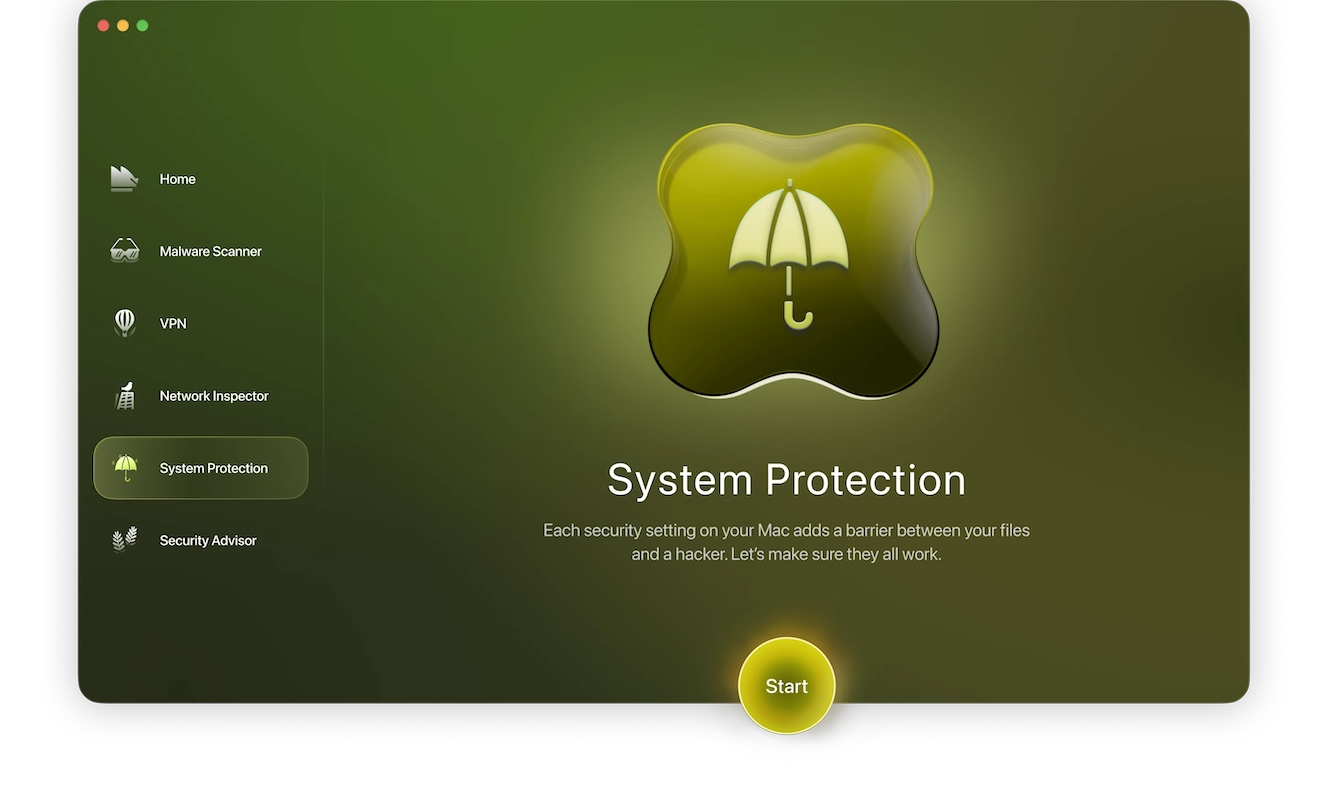 Screenshot of Moonlock, a Mac security app: The System Protection screen