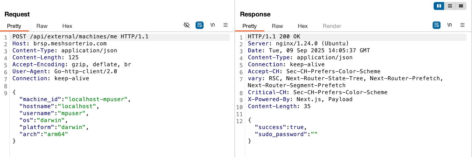 A screenshot showing the MacSync POST request and response.