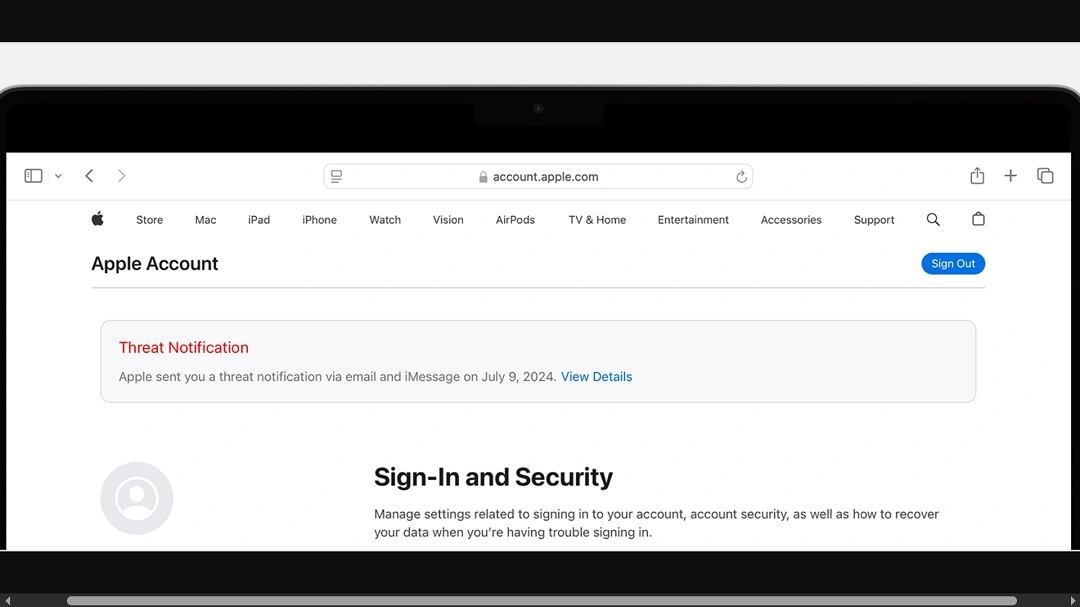 A screenshot of a threat notification for a mercenary spyware campaign targeting a user.