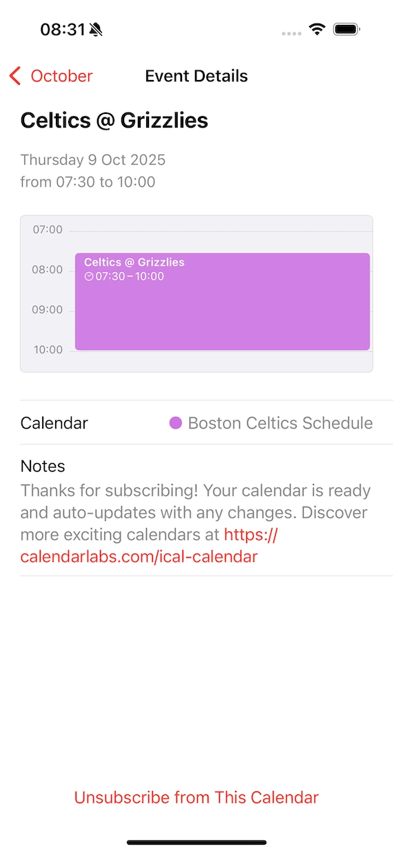 Screenshot of iPhone Calendar, editing an event.