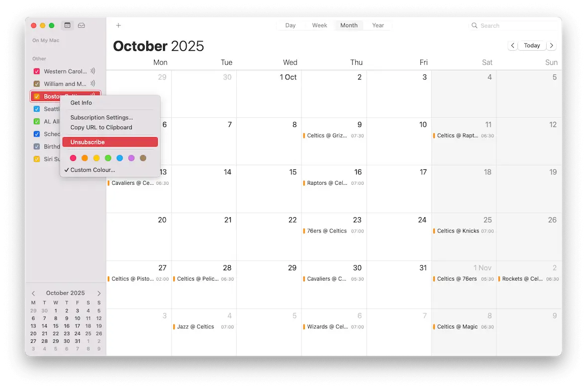 Screenshot of the Calendar app on Mac, showing how to right-click to access commands in the calendar.