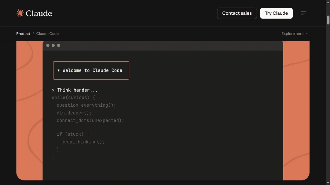Screenshot of Claude Code's home page.