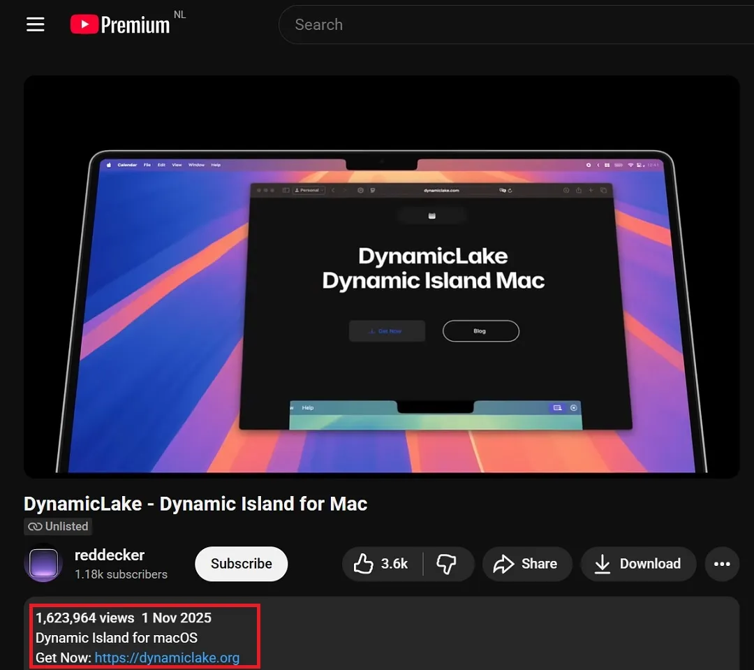 A screenshot showing the view count of the YouTube video that threat actors used to lure Mac users into downloading the fake DynamicLake app.