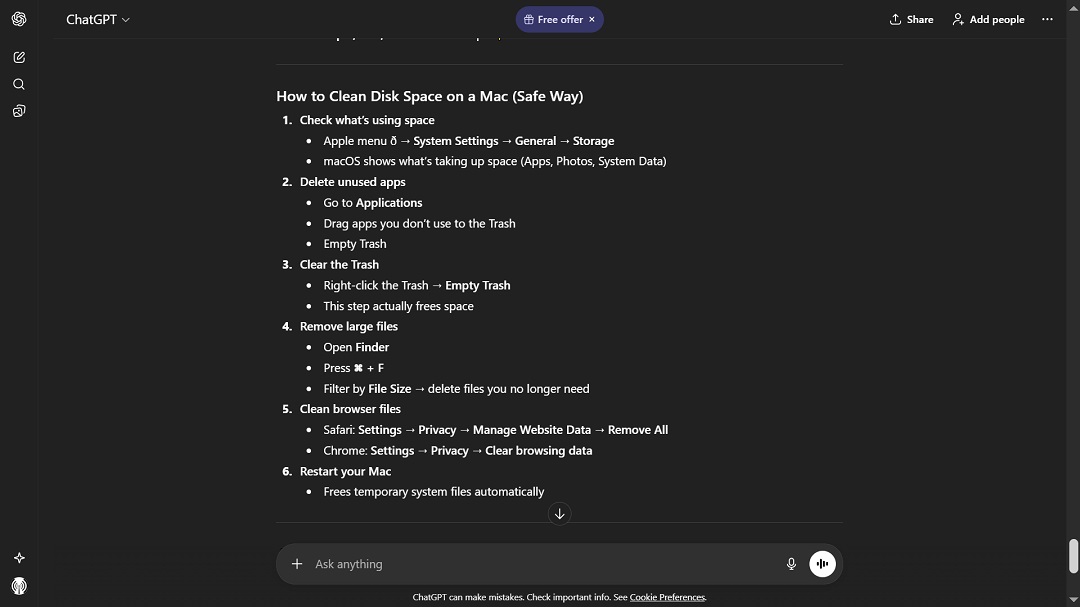 A screenshot showing a ChatGPT prompt and response.