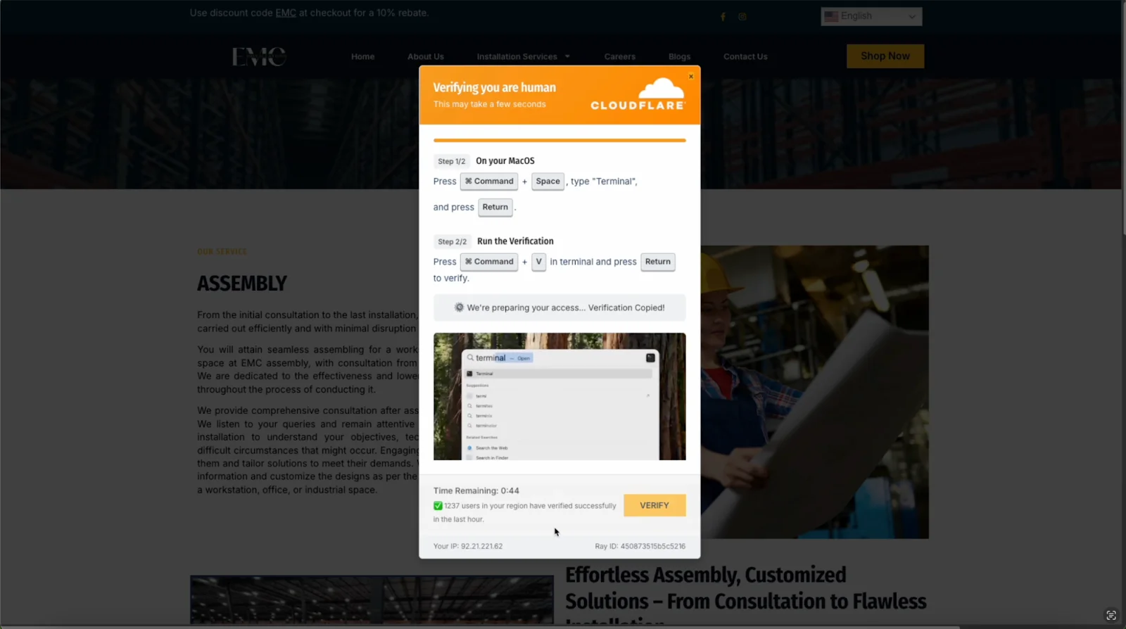 A screenshot showing a ClickFix page with embedded video.
