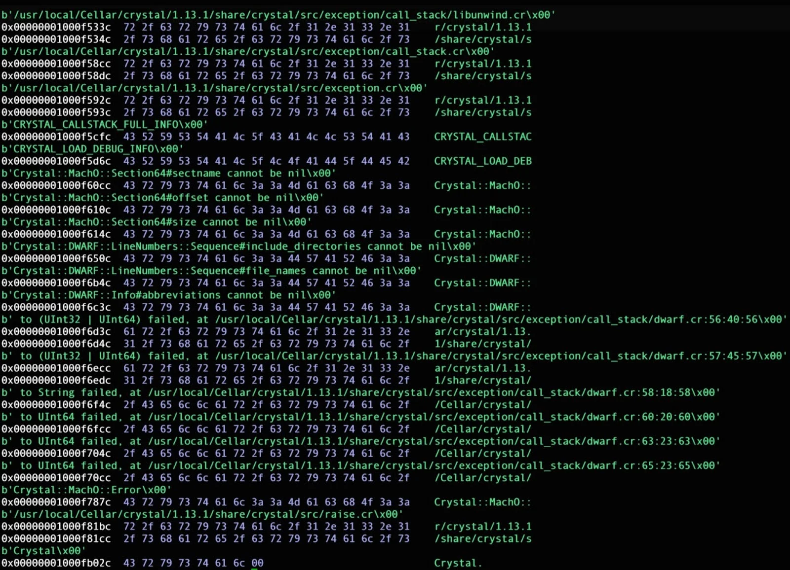 A screenshot of code associated with Crystal.