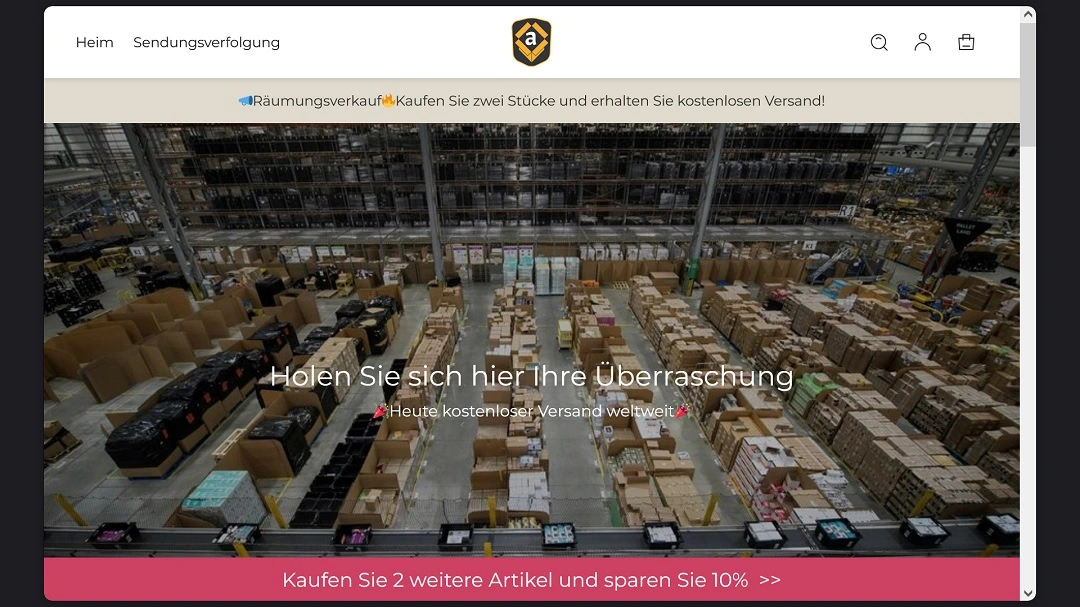 A screenshot of a fake site targeting European users.