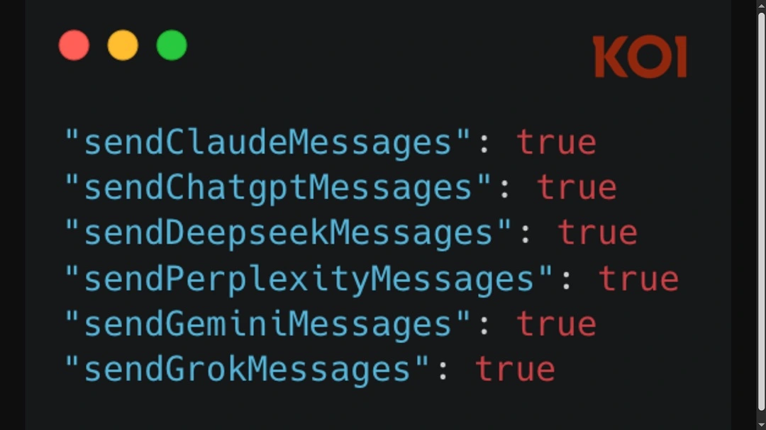 A screenshot showing the enabled by default AI chat exfiltration scripts, as shared by Koi.