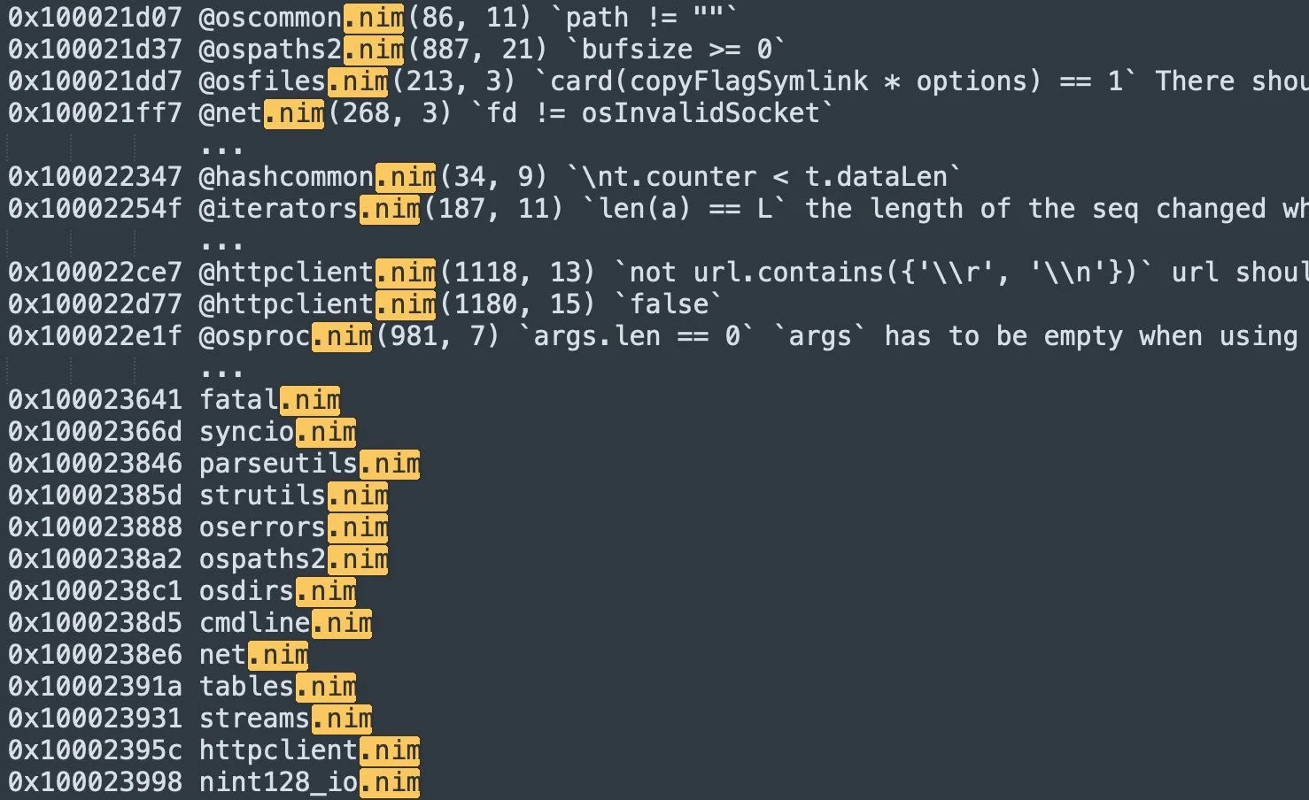 A screenshot of code associated with Nim.