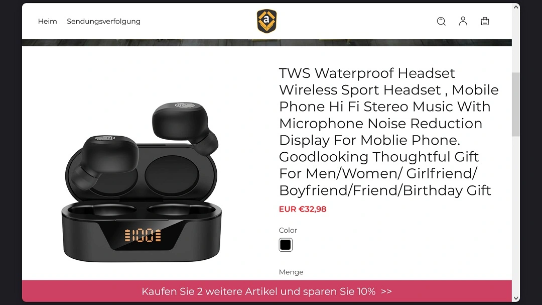 A screenshot of a fake site showing fake products.