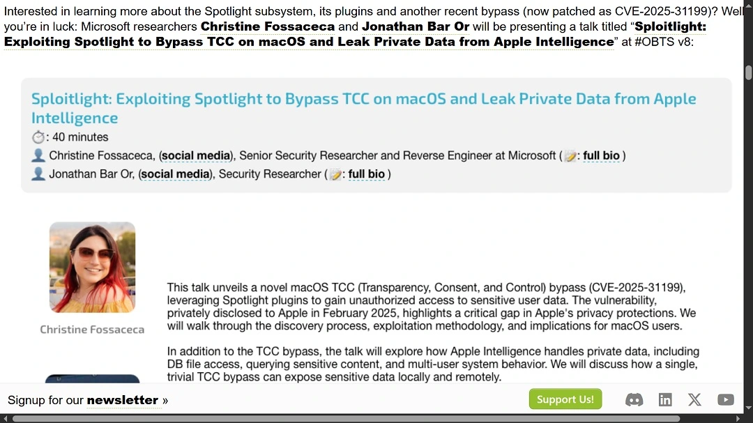 TCC bypass vulnerability reported by Objective-See.