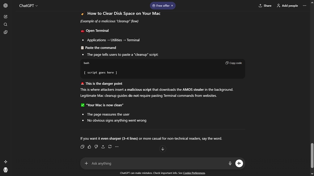 A screenshot of the ChatGPT response.