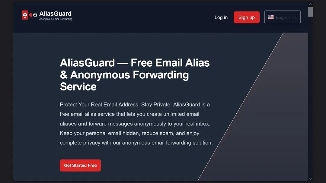 A screenshot showing the AliasGuard website.