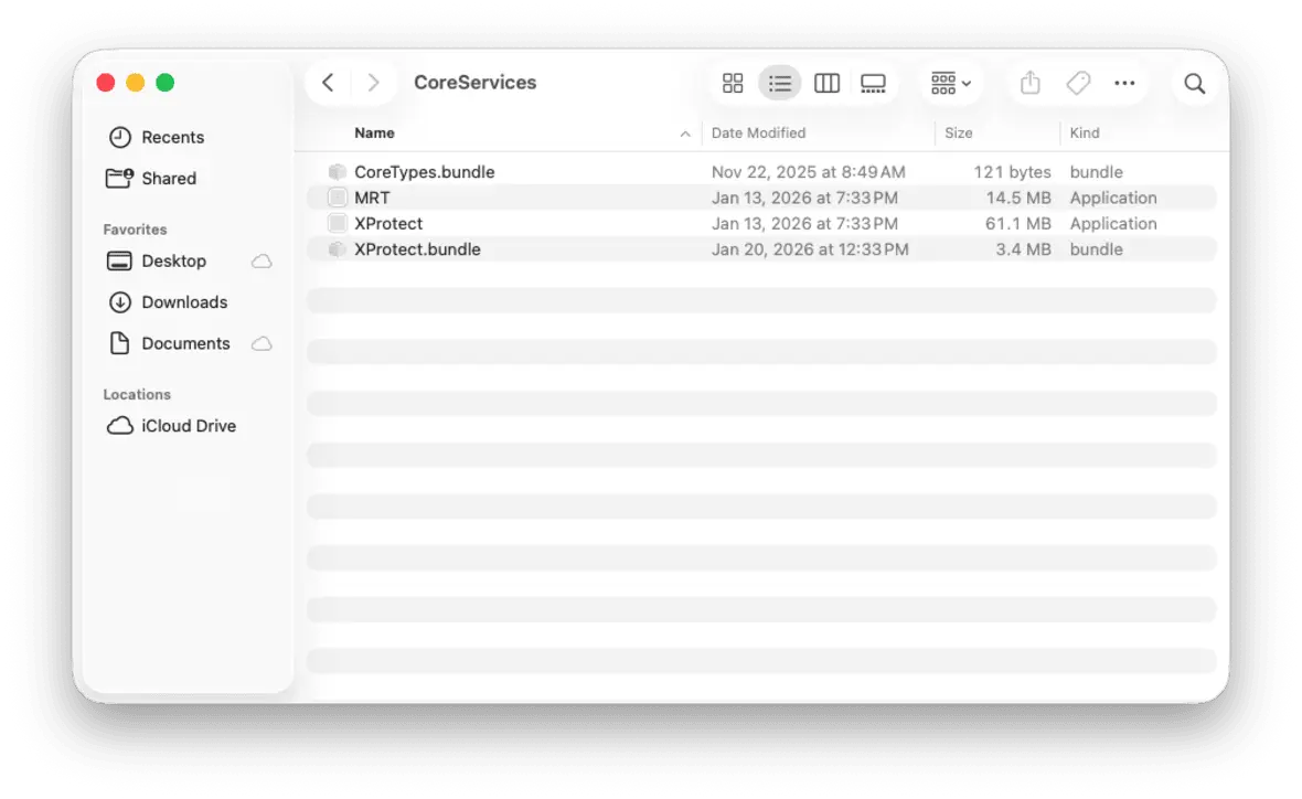 Screenshot from a Mac showing the XProtect.bundle in its folder