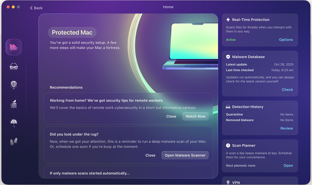 Screenshot of the the Moonlock app user interface.